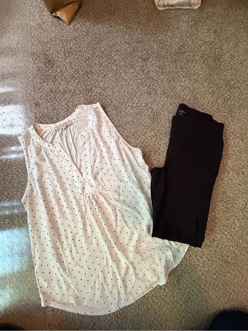 LOFT White Sleeveless Polka Dot Blouse